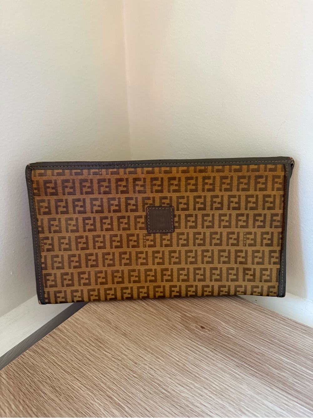 Vintage Fendi Zucca Brown Monogram Zip Clutch/Pouch